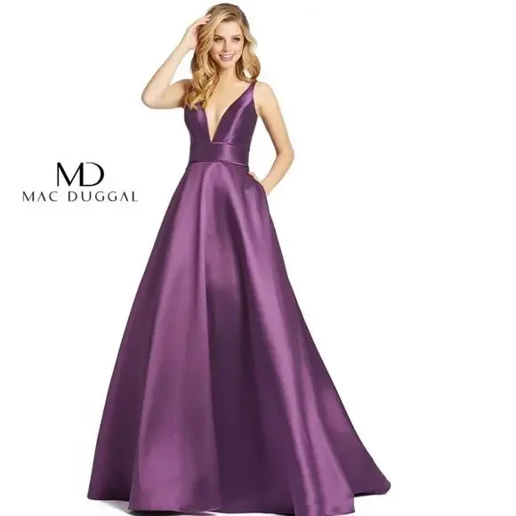 Ieena for MacDuggal the plunge v neck ballroom amethyst purple gown dress 4 - Picture 1 of 12